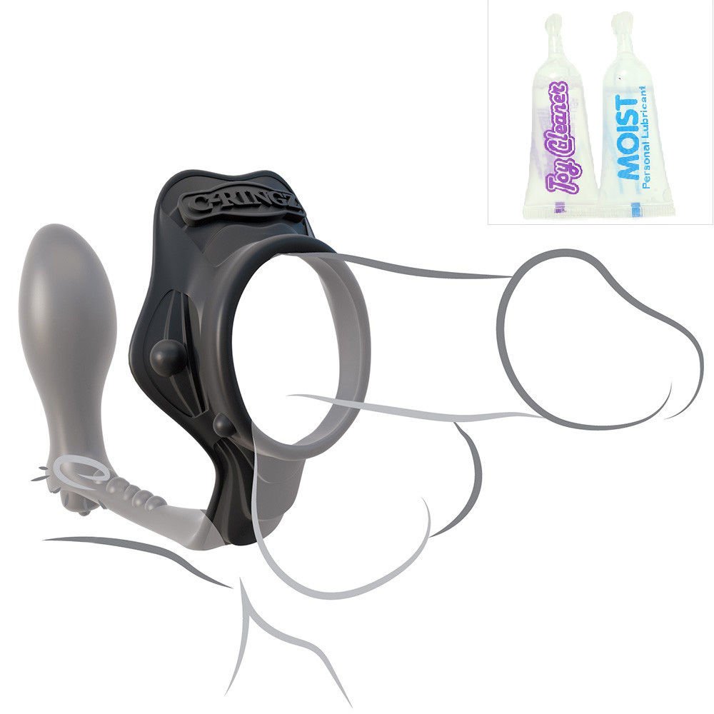Fantasy C Ringz Rock Hard Ass Gasm Vibrating Silicone Penis Ring With Prostate Plug Black