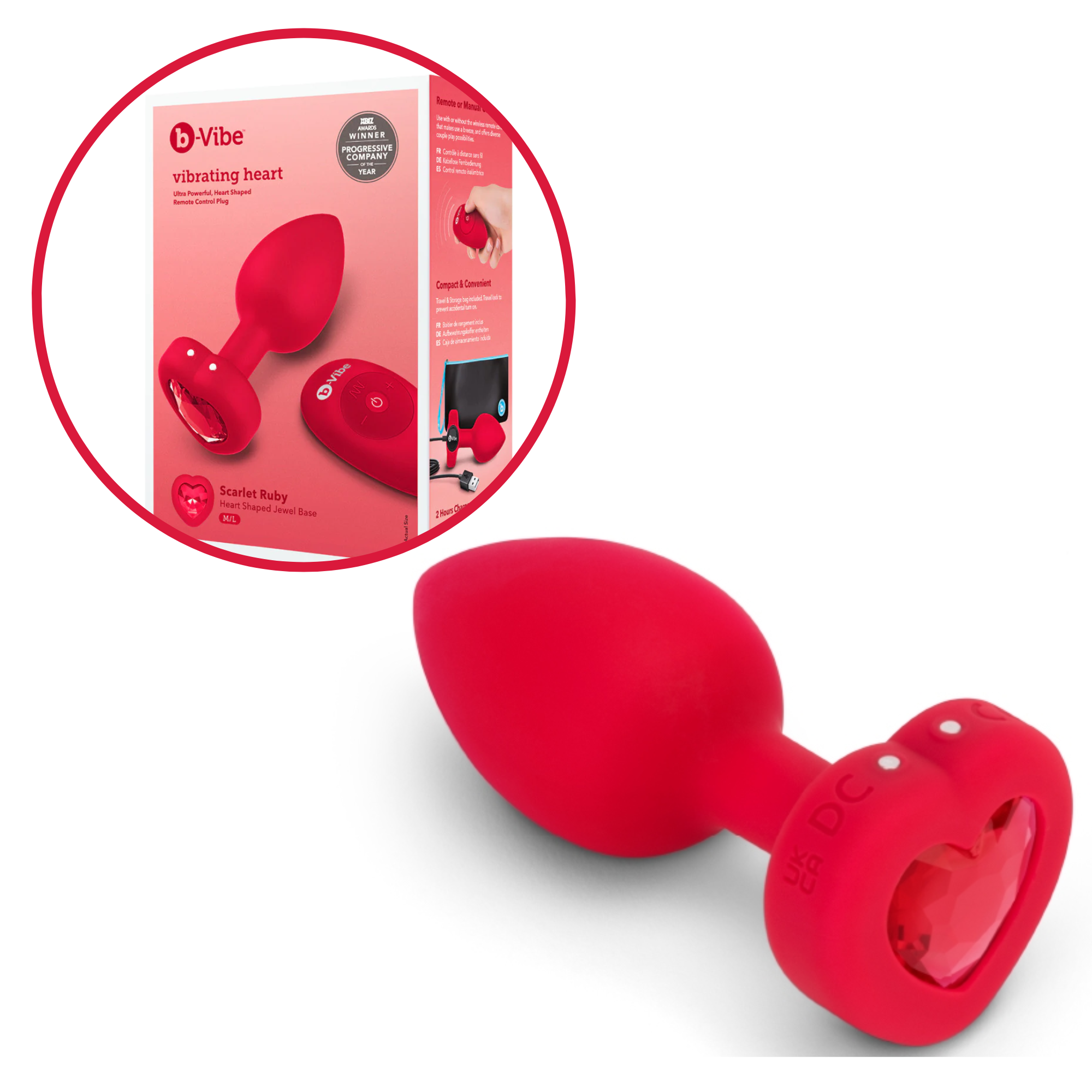 b-Vibe Vibrating Heart Silicone Rechargeable Jeweled Butt Plug with Remote