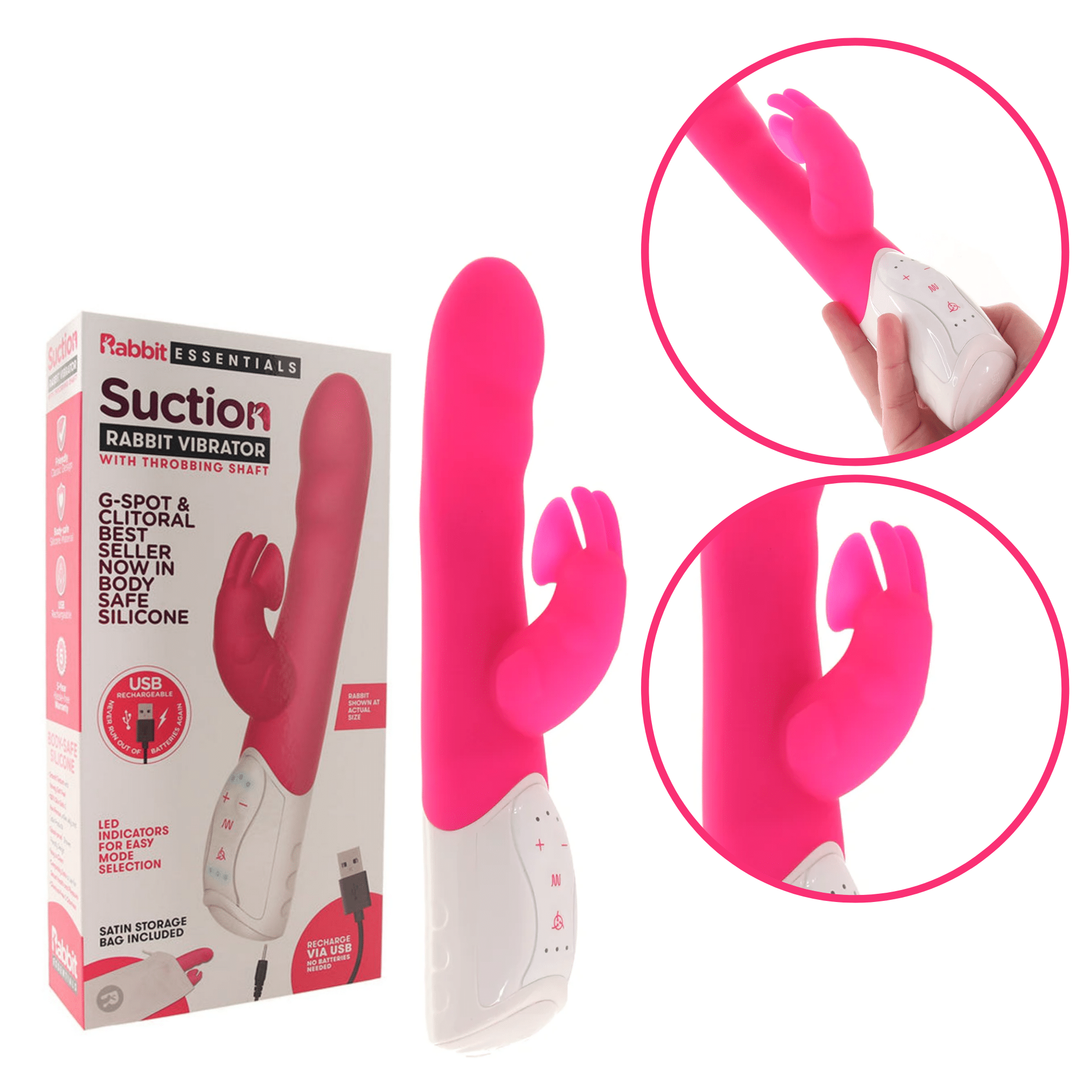 Rabbit Essential Rechargeable Multi-Speed Silicone Suction Bunny Vibrator