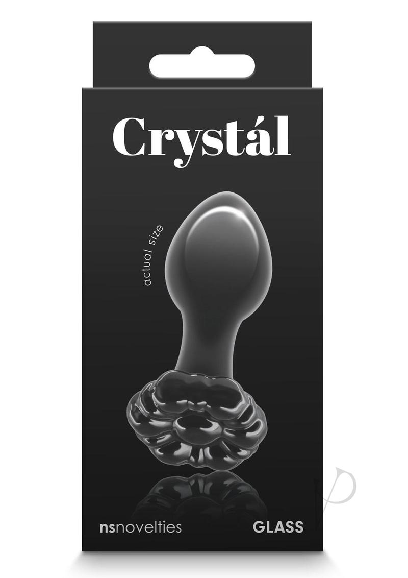 Crystal Flower Glass Butt Plug Black