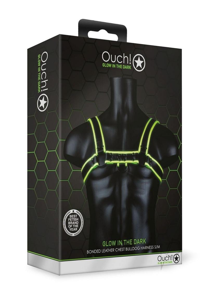 Ouch Glow in the Dark Bondage Gear Adjustable Leather Chest Bulldog Harness For Men