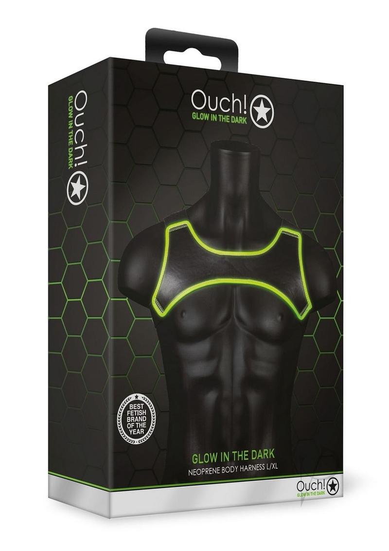 Ouch Glow in the Dark Bondage Gear Stretchable Leather Neoprene Body Chest Harness For Men