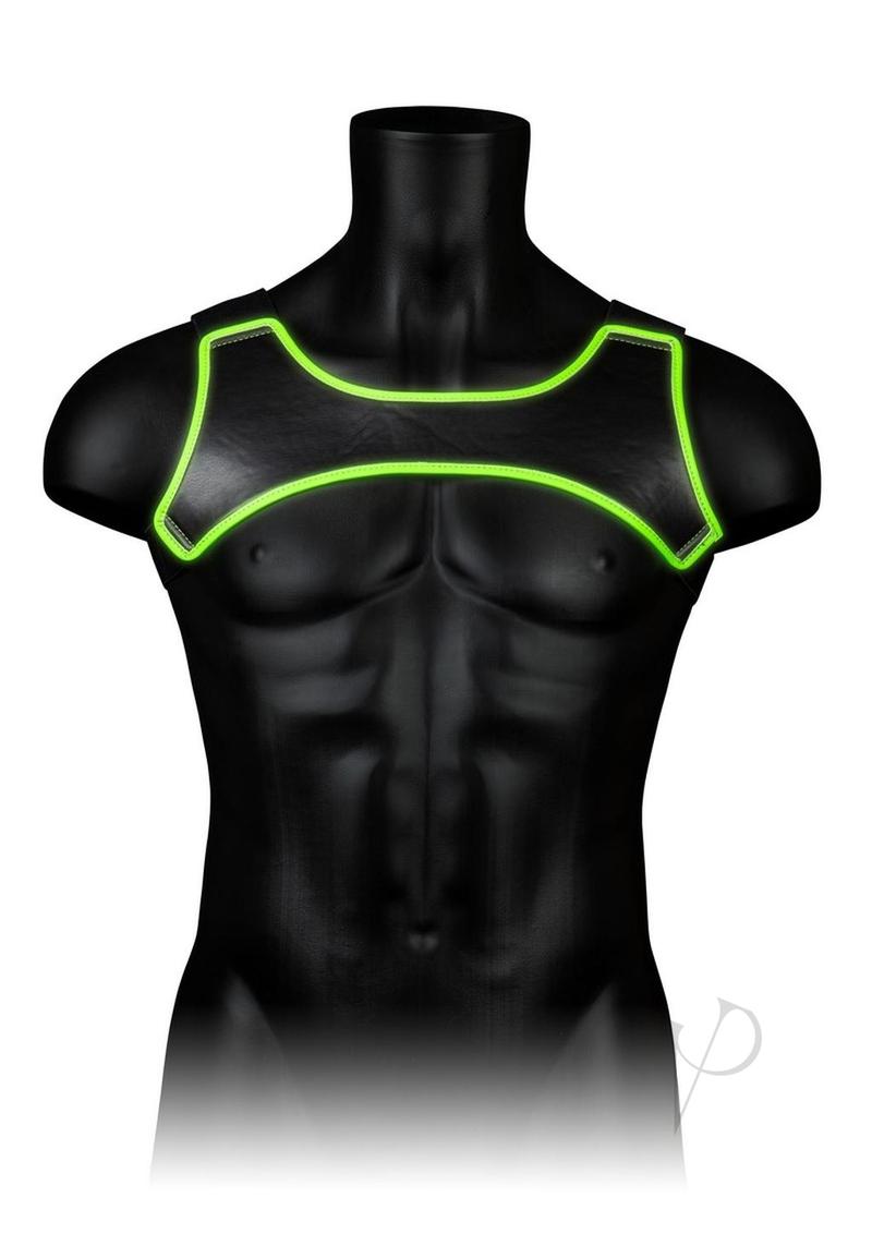 Ouch Glow in the Dark Bondage Gear Stretchable Leather Neoprene Body Chest Harness For Men  