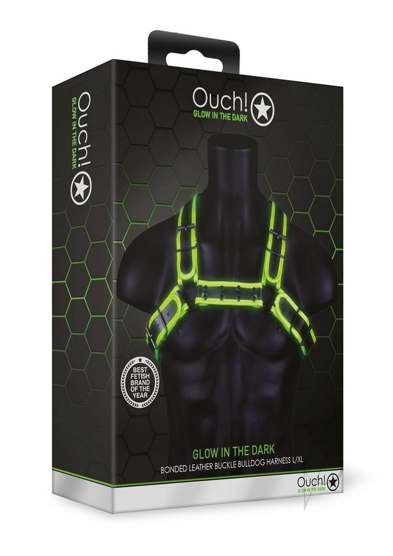 Ouch Glow in the Dark Bondage Gear Adjustable Buckle Bulldog Leather Harness For Men