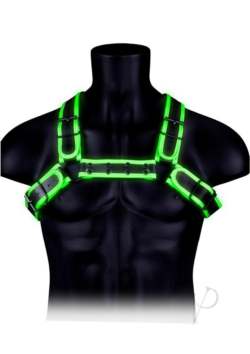 Ouch Glow in the Dark Bondage Gear Adjustable Buckle Bulldog Leather Harness For Men 