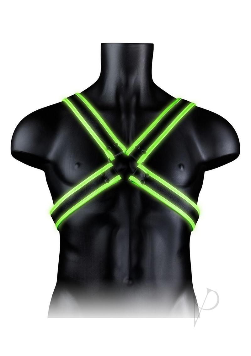Ouch Glow in the Dark Bondage Gear Adjustable Cross Leather Harness For Men  