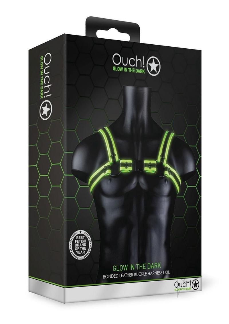 Ouch Glow in the Dark Bondage Gear Adjustable Buckle Leather Harness For Men