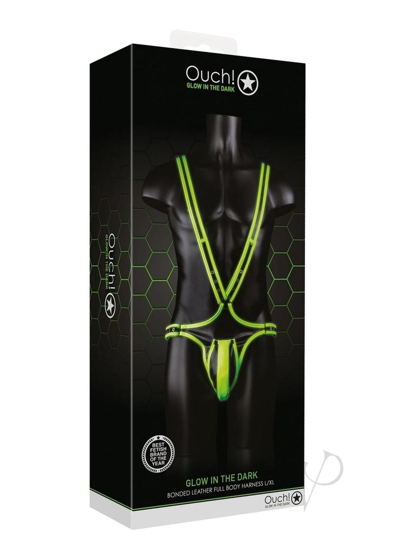 Ouch Glow in the Dark Bondage Gear Adjustable Full Body Leather Harness For Men