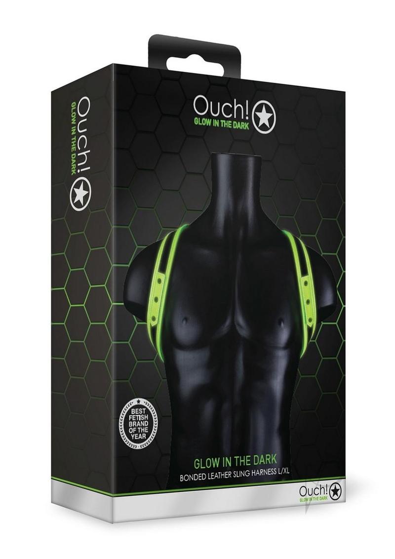Ouch Glow in the Dark Bondage Gear Adjustable Sling Leather Harness For Men