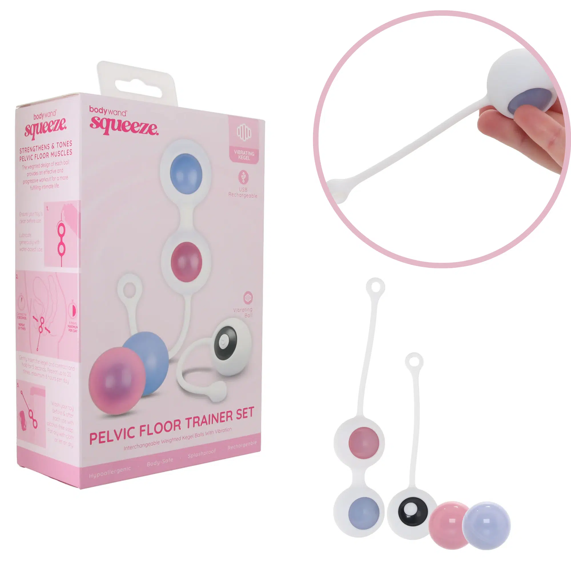 Bodywand Squeeze Vibrating Pelvic Floor Trainer Kegel Balls Set 