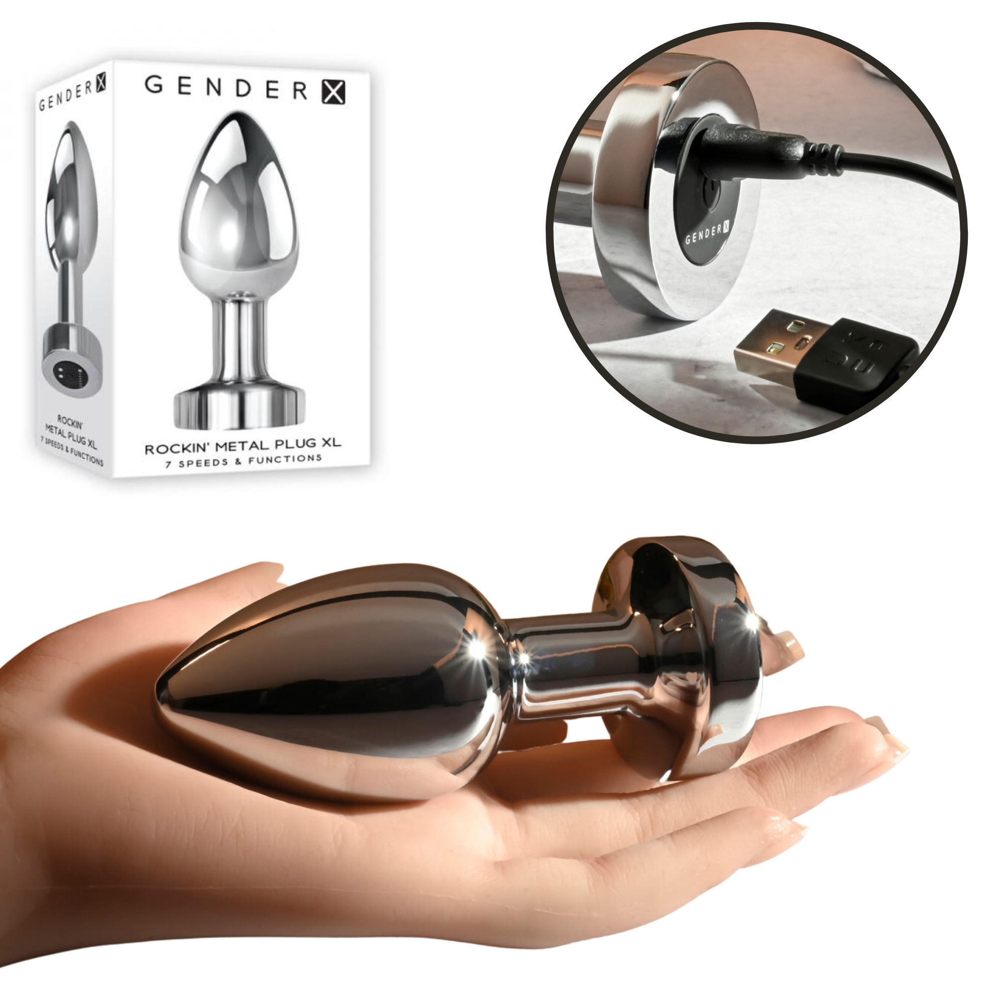 Gx Rockin Rechargeable Multi-Speed Vibe Waterproof Vibrating Metal Butt Plug